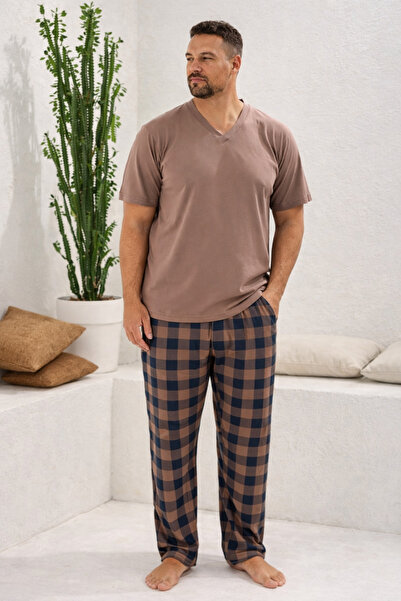 YUYİ Kly V-Neck Large Size Oversized Short Sleeve Men's Pajama Set - V-Neck T...