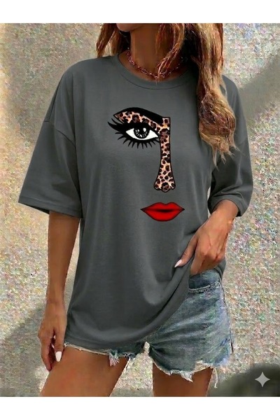 WOODROFFE Γυναικείο T-Shirt Face με τύπωμα oversized Casual