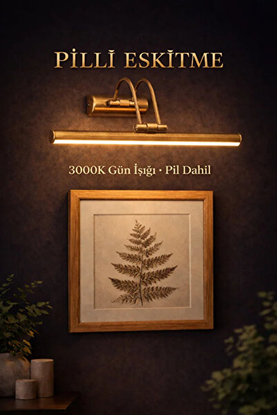 luxshome Pilli Eskitme Gold Kasa LED Aplik – Sarı Işık - Tablo Banyo Resim Sa...