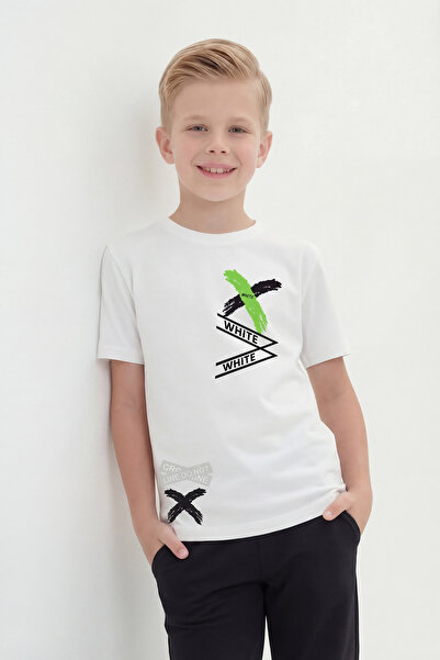 FYK COLLECTİON X Λευκό με τύπωμα Αγορίστικο μπλουζάκι με στρογγυλή λαιμόκοψη ...