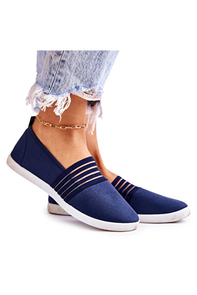 S.BARSKI Women's Cloth Sneakers Slip-On Navy Blue Lilis 39