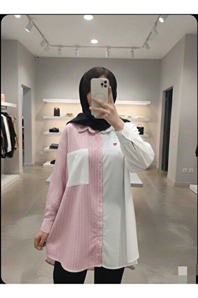 Azram Fashion kadın çizgi detaylı tesettür gömlek