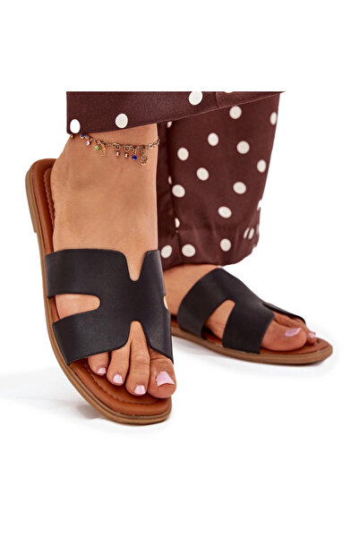 BOTO Sandale plate pentru femei cu decupaje, negre, Salyra, 38