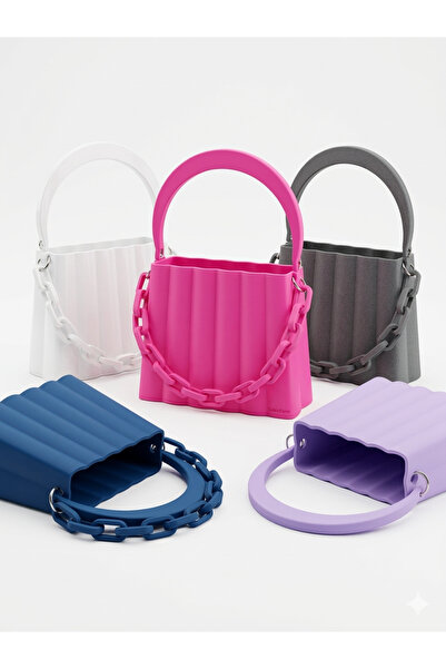 DenizCanlilari .Modern Dalga Dokulu Geometrik Pembe Mini Çanta - Zincir Askılı