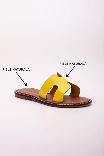 LUCIANO BELLINI Papuci Dama din Piele Naturala, Galben