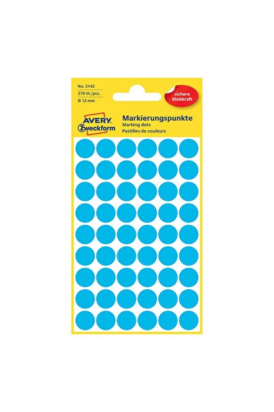 AVERY 12 mm Permanent Dot Stickers, 270 Labels/5 Page, Blue