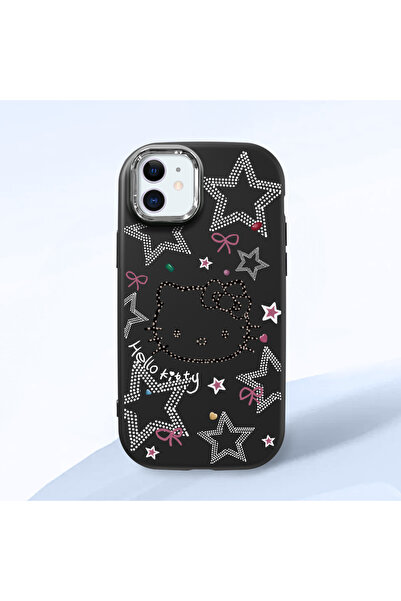 Hontinga iPhone 11 Uyumlu Hello Kitty Desenli Kamera Korumalı Siyah Yumuşak S...