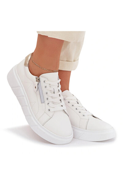 Evento Loafers de damă din piele cu fermoar, albi, Althea 41