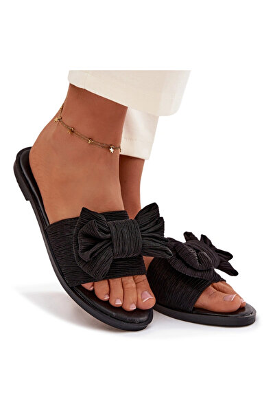 BOTO Women's Flat Heel Slippers With Bow Black Amivelle 40