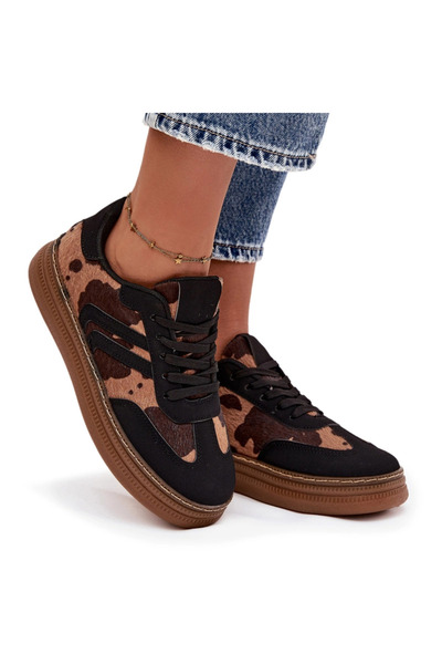 BOTO Sneakerși de damă cu platformă și petice negre Denissa 40