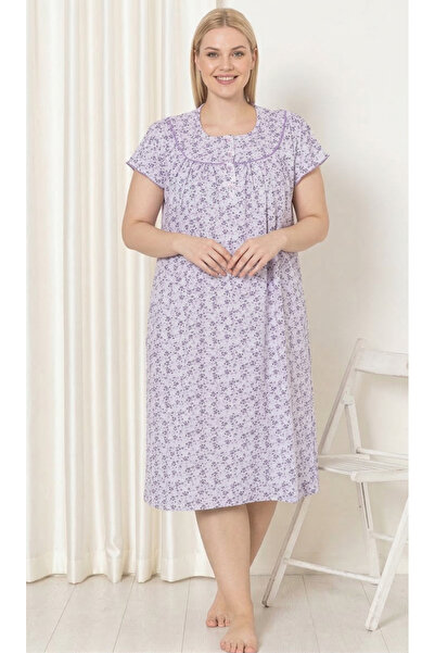 embody Ladies' short-sleeved nightdress with lilac floral print and buttons 7003