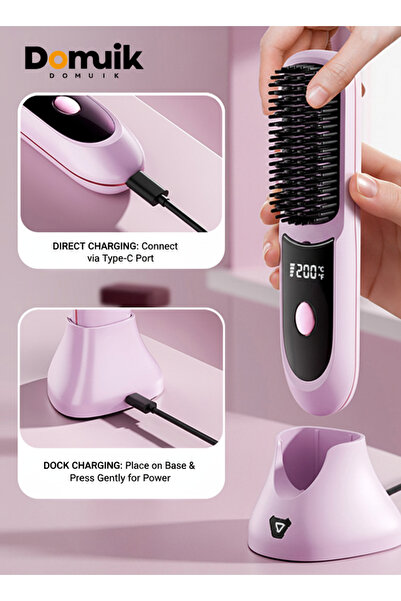Domuik Cordless Hair Straightener Brush Portable on The go Comb for Travel US...