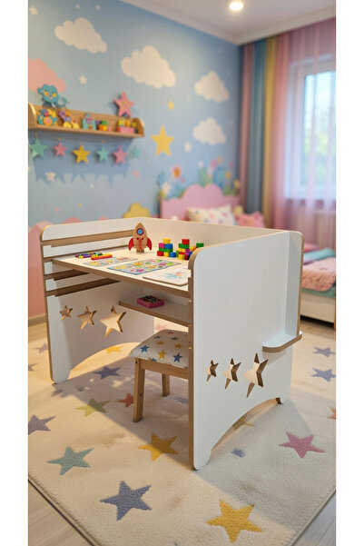 mdf Montessori Çocuk Aktivite Etkinlik Masası Ahşap Oyun ve Boyama Masası Yük...