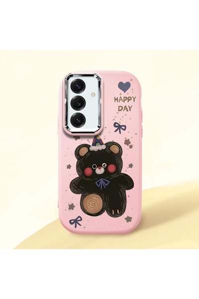 Hontinga غطاء هاتف سيليكون ناعم وردي اللون متوافق مع سامسونج جالاكسي S25 مع ح...