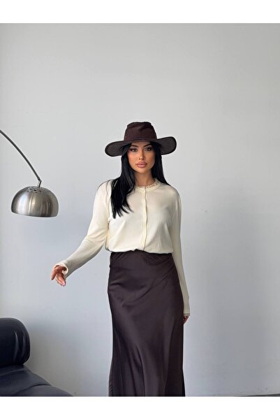 solena sln Lace Detailed Crew Neck Long Sleeve Premium Butter Yellow Knitwear...