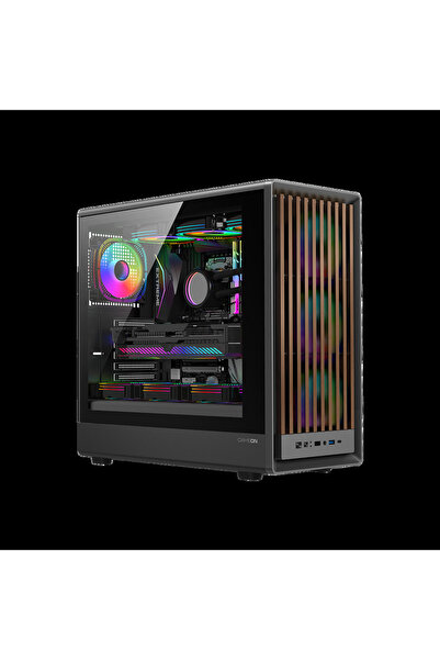 GAMEON TIMBERI Midnight Series ARGB + PWM Mid Tower Gaming Case - Wood/Black