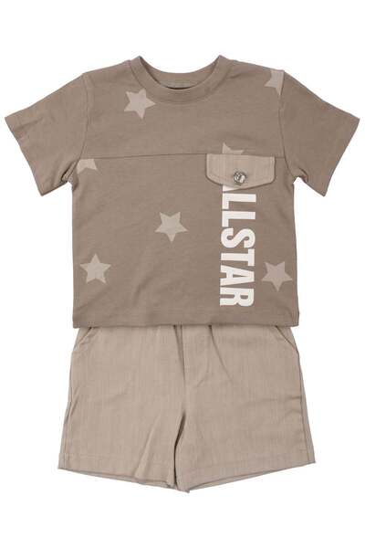 bebegen Комплект от 2 части за момчета: кафяви шорти с надпис „All Star“ и пр...