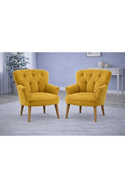 Vivense PUFY KOLLU TEKLİ BERJER, HARDAL, CEVİZ AYAK, 2 ADET