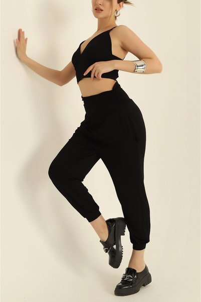 Rouge basıc Pantaloni largi cu talie elastică și curea lată