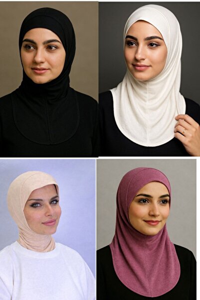 ALDAIYR 4 Pcs Ninja Bone Stretch Fabric Hijab Bonnet with Neck Collar