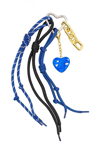 E MODA albastru cobalt Breloc modern cu șnur cu inimă texturată și lanț de aur