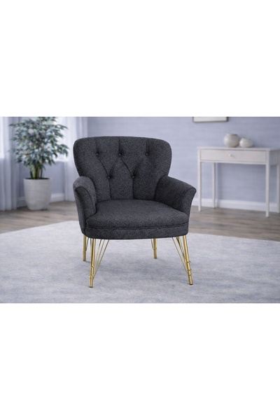 Vivense PUFY KOLLU TEKLİ BERJER, ANTRASİT, METAL GOLD AYAK