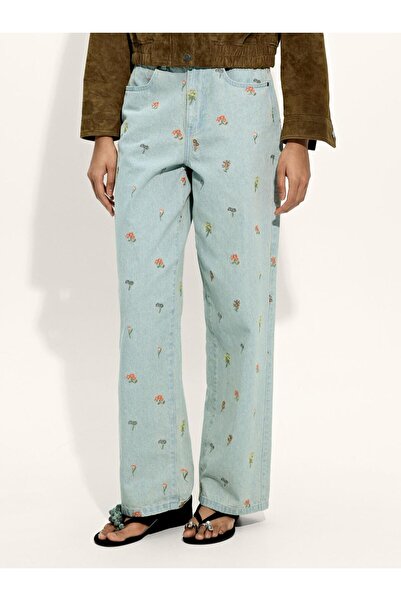 PARFOIS Kadın %100 Pamuk Nakışlı Kot Pantolon