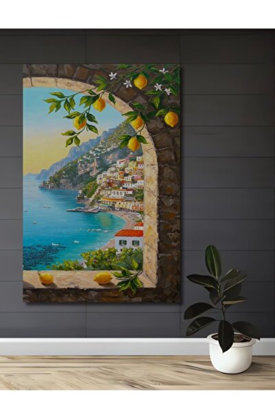 Teona Ahşap Positano Limon Bahçesi Manzarası Yağlı Boya Görünümlü Ahşap Dekor...