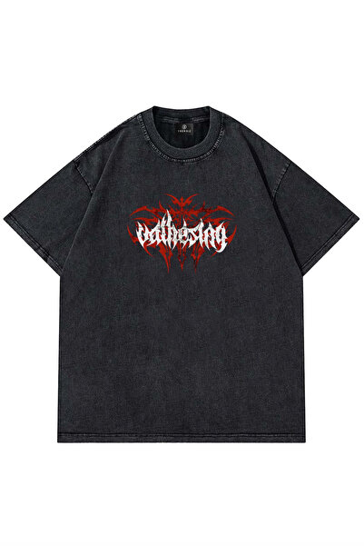 Trendiz Unisex Valhesing Yıkamalı Tshirt Antrasit