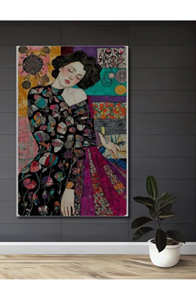 Teona Ahşap Bohem Sanat Desenli Kadın Portresi Ahşap Dekoratif Tablo Salon,Ya...