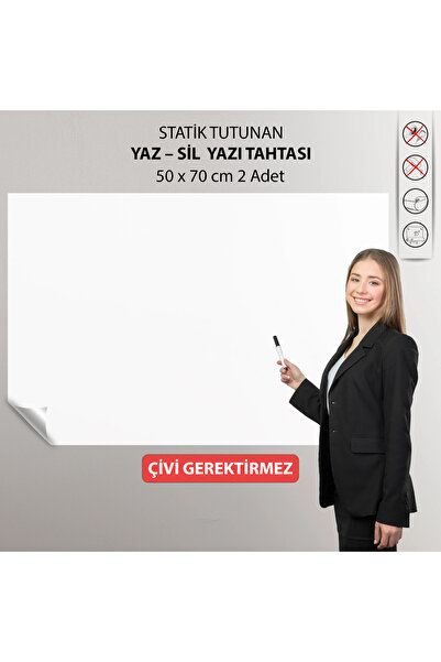Tutunabilir Kağıt Statik Tutunan Beyaz Yaz-Sil Akıllı Yazı Tahtası 50x70 cm (...