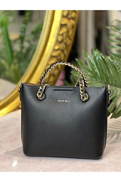 KRISTE BELL - Black D Leather Bag with Gold Handle Detail
