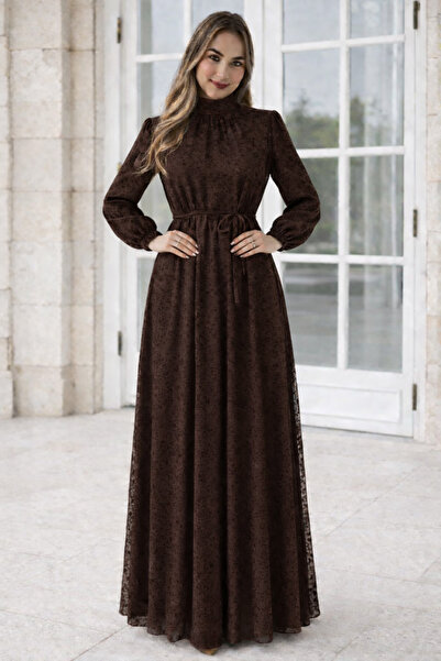 benguen Δαντελένιο Φόρεμα K2727 Καφέ