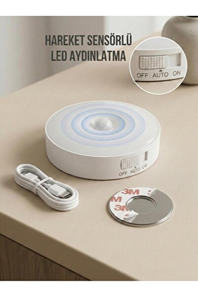 ews kitchenware Hareket Sensörlü Yuvarlak LED Aydınlatma & USB Şarjlı Pratik ...