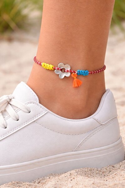 EL YAPIMI Silver Flower Detailed Anklet