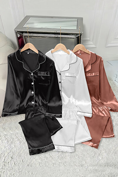 Sweet Dream 6 Pcs Women's Pajama Set Silk Satin Shirts and Pants Sleepwear Set