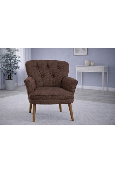 Vivense PUFY KOLLU TEKLİ BERJER, KAHVERENGİ, CEVİZ AYAK