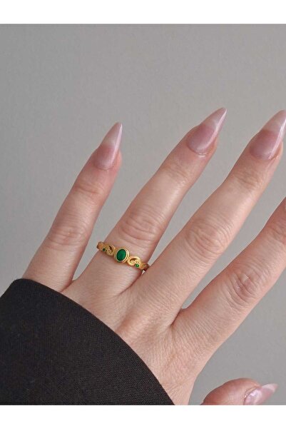 Bubbleatelier Steel Green Stone Gold Ring Adjustable