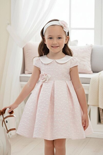 Pamina Kız Bebek Bandanalı Güpürlü Elbise Pembe 36172