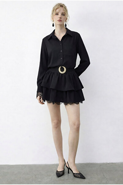 Bianco Lucci Women's Lace Detailed Belt Piece Ruffled Dress 4178 60286027