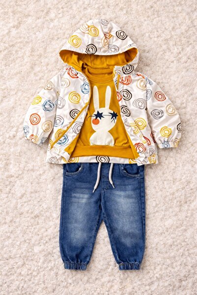 Luna Desenli Yağmurluklu Erkek Bebek 3'lü Takım