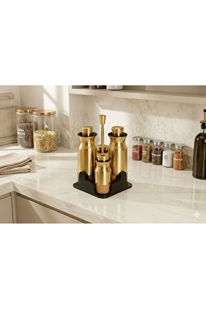 Sembol GOLD 4 PARÇA YAĞ SİRKE TUZ BİBER STANDI ART-553