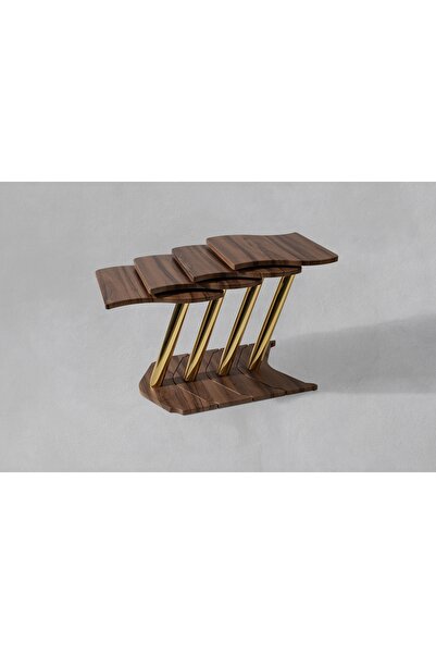 Vivense Windows Zigon Sehpa, Dörtlü, Gold, Ceviz