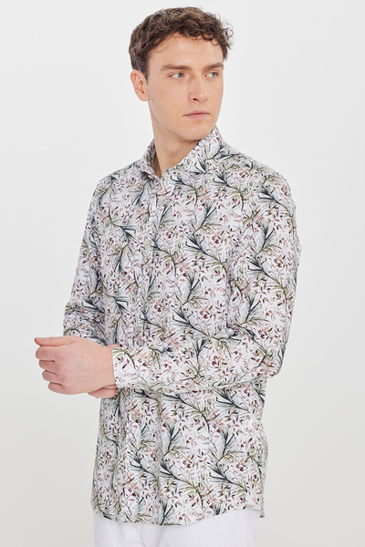 AC&Co / Altınyıldız Classics Ανδρικό λευκό-πράσινο 100% Βαμβάκι εφαρμοστό Sli...