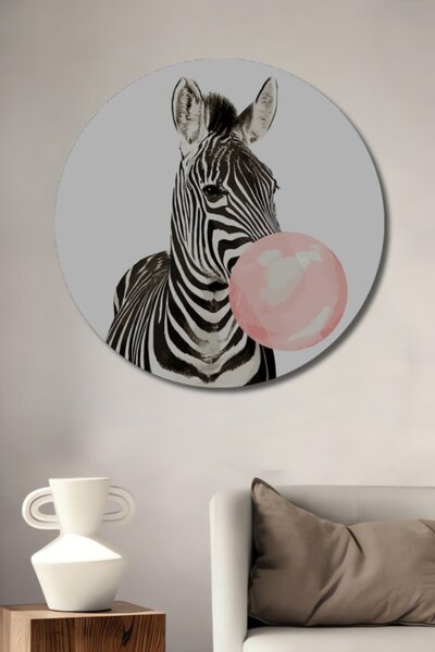 Teona Ahşap Yuvarlak Sakızlı Zebra Baskı Ahşap Dekoratif Tablo Antre Koridor ...