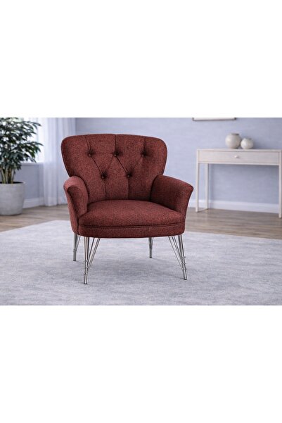 Vivense PUFY KOLLU TEKLİ BERJER, KİREMİT, METAL KROM AYAK