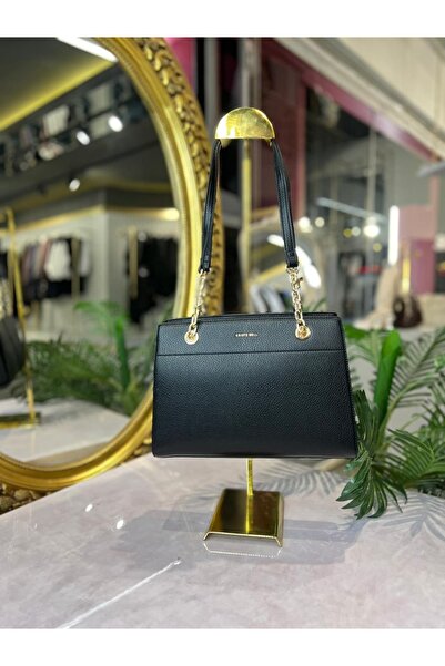 KRISTE BELL - Rectangular Black Leather with Chain Detail Leather Ta