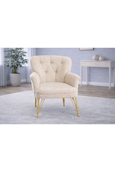 Vivense PUFY KOLLU TEKLİ BERJER, KREM, METAL GOLD AYAK