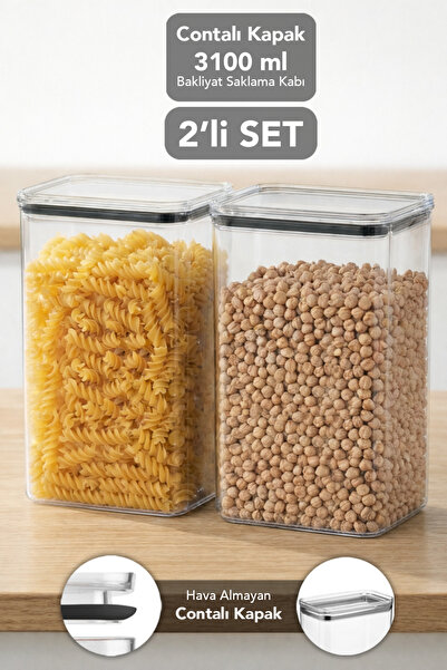 Meleni Home حاوية تخزين مستطيلة الشكل من بيور، عبوة من قطعتين - حاوية طعام شف...