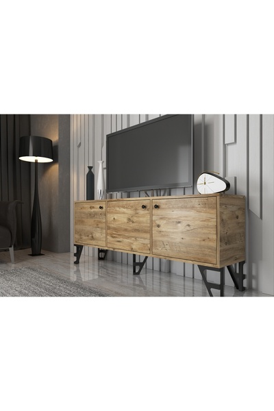 Vivense WOOD'N LOVE BELLO TV ÜNİTESİ, METAL AYAK, ATLANTİK ÇAM SİYAH, 160 CM